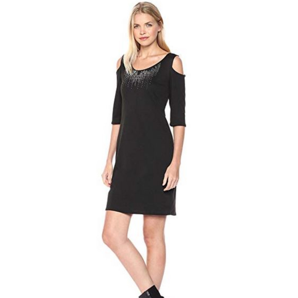 Star Vixen Cutout Shoulder Stud Trim Bodycon Dress